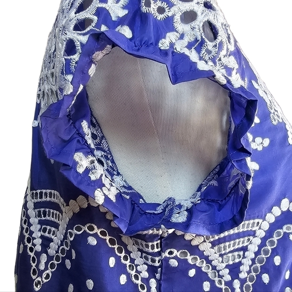 Witchery Silk Puff Sleeve Eyelet Purple Blue Top Size 10 - Picture 10 of 14